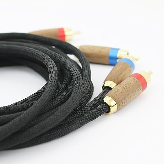 NewFantasia Audiophiles 2RCA Male to 2RCA Male Stereo Audio Cable HiFi System Interconnect Cable 6N OCC Copper Silver Plated Cord Walnut Wood Shell 2 RCA to 2 RCA 2m 6.6ft