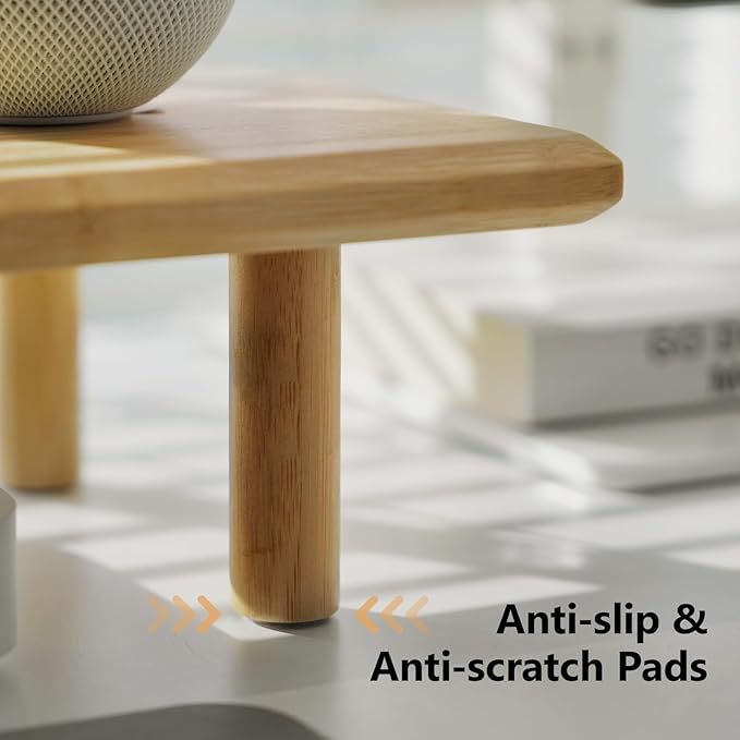 ROCDEER Bamboo Dual Monitor Stand Riser with Underneath Storage, Ergonomic Desk Shelf Supports PC Computer Monitor, Printer, TV for Home, Office, Natural