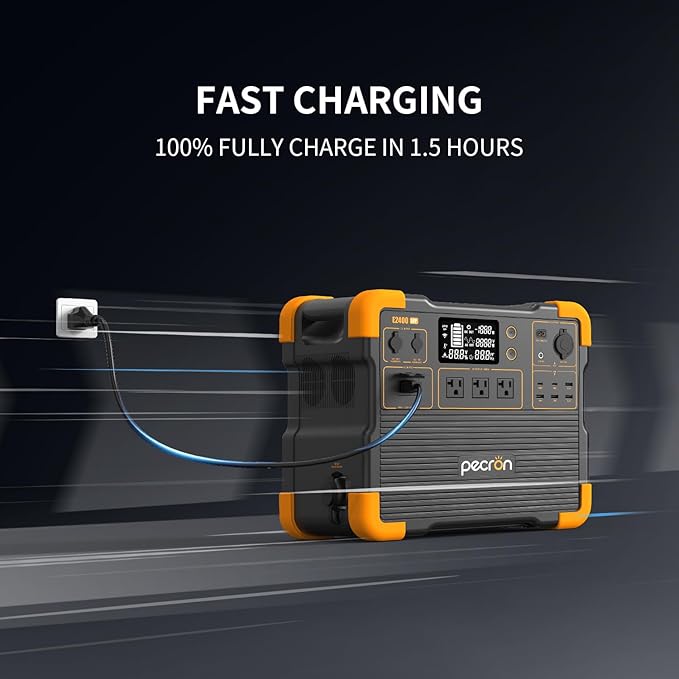 PECRON Portable Power Station E2400LFP, 2048Wh Solar Generator Backup, 2400W LiFePO4 Battery Expandable to 8192Wh, Fast Charging in 1.5 Hrs Power Station for Emergencies, Camping, RV, Home Use