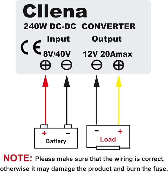 Cllena DC 8V-40V to 12V 20A Automatic Buck Boost Converter Step Down/Up Regulator Voltage Reducer Converter Waterproof Regulated DC Power Supply for Golf Cart Club Car LED Light