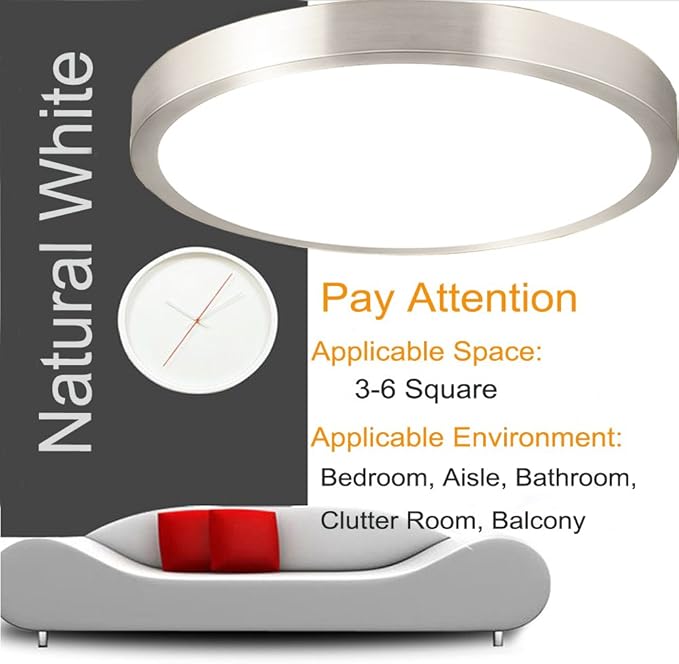 ZHMA 8-Inch LED Ceiling Lights, Flush Mount Lighting Round,5000K Natrual White,12W 880LM 80W Incandescent Equivalent(AC85V-265V),Closet Light,Ceiling Lighting for Kitchen Bathroom Dining Room