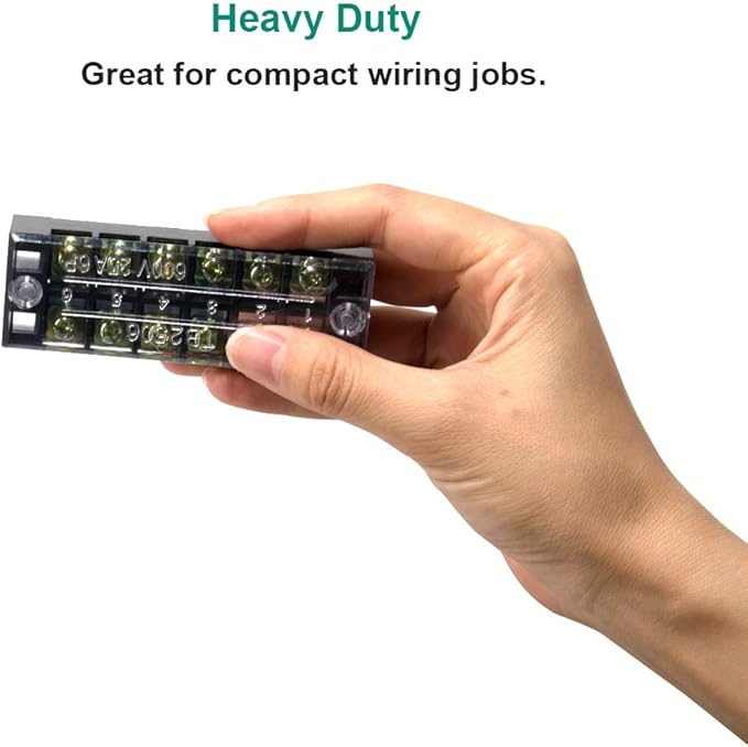 MILAPEAK 10pcs (5 Sets) 6 Positions Dual Row 600V 25A Screw Terminal Strip Blocks with Cover + 400V 25A 6 Positions Pre-Insulated Terminals Barrier Strip (Black & Red)