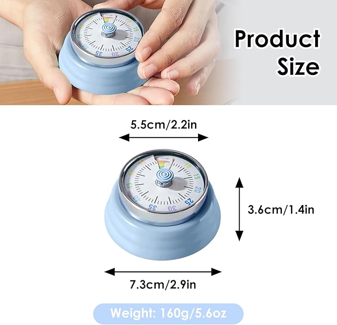 Teeloray Visual Timer for Kids Rainbow Kitchen Timer with Magnetic Base 60-Minute Countdown Mechanical Ringer Alert Cute Time Management Tool for Children and Adults Study Work Cooking, Blue