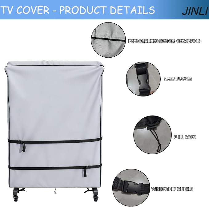 JINLI 45-50 inch outdoor TV trolley cover, courtyard TV cover, Oxford fabric waterproof and dustproof, triple windproof design, compatible with rolling/mobile stand