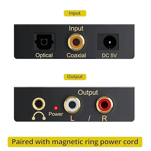 PROZOR 192Khz Digital to Analog Audio Converter Support 5.1CH Optical to RCA Converter with Magnetic Ring Power Cord Digital Toslink SPDIF to Analog L/R RCA 3.5mm Adapter for HDTV Blu-Ray DVD PS3 PS4