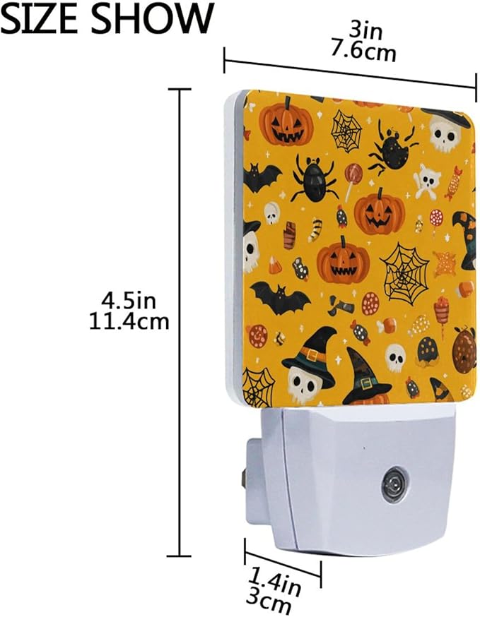 Pigsaly Led Night Light Cute Halloween Pumpkin Witch Hat Bat Skull Spider Web Candy Night Light Plug in Wall Lamp Smart Dusk to Dawn Sensor Nightlight Led Lamp Energy Saving Lights Gift for Kids Roo