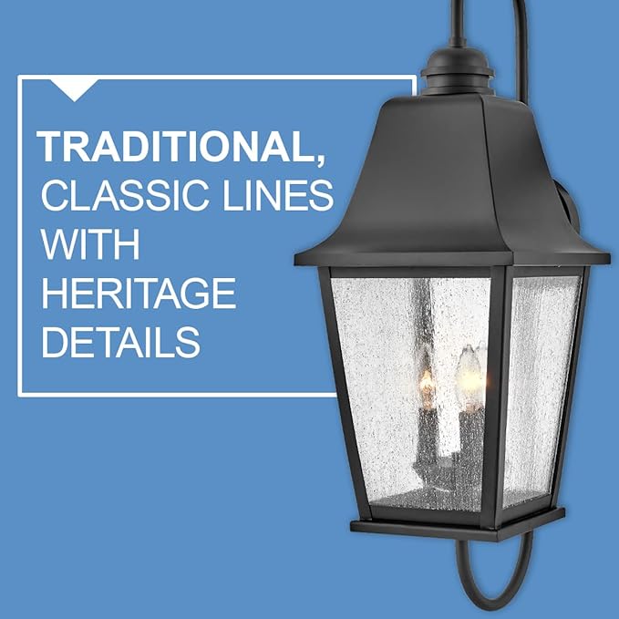Hinkley Kingston Large Wall Mount Lantern - Oversized Sweeping Roof & Arms, Aluminum, Clear Seedy Glass - Black Finish