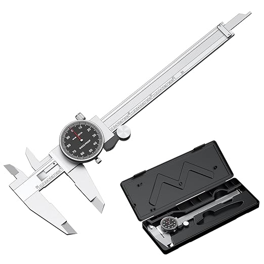 HDLNKAK Dial Caliper Shockproof Dial Caliper Precision Caliper with Black Watch 0-6" Range, 0.001” Resolution 6 Inch with 0.001" Precision Calipers 4-Way Measurement with Plastic Case.
