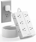 Zoxwzop Surge Protector Power Strip – 10FT Extension Cord with 12-Outlet 4 USB-A & 2 USB-C Ports, 1850W/15A, Flat Plug, Wall Mountable – ETL Listed for Home, Dorm Room