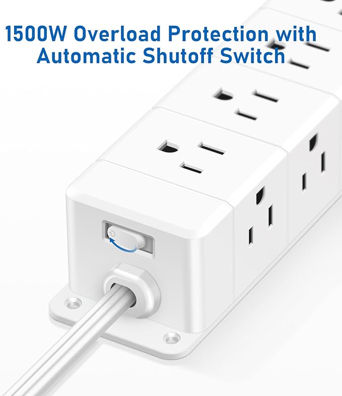 30W USB C Power Strip Surge Protector,4 Side 12 Outlets Desk Power Strip with Ultra Thin Flat Plug,PD Fast Charing,2 USB-C,2 USB-A(USB Total 40W),10ft Flat Extension Cord with Multiple Outlets,1200J