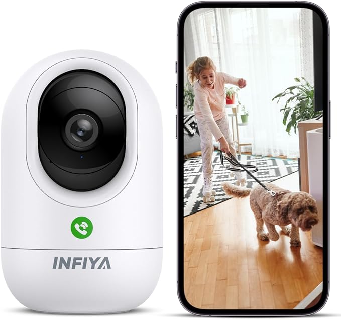 INFIYA 2K Baby Camera-WiFi Home Security Cameras Indoor via One-Tap Call with Elderly/Baby/Nanny, Motion Alert, Local/Optional Cloud Storage, Compatible with Alexa/Google Home, K7 1Pack (2.4GHz Only)