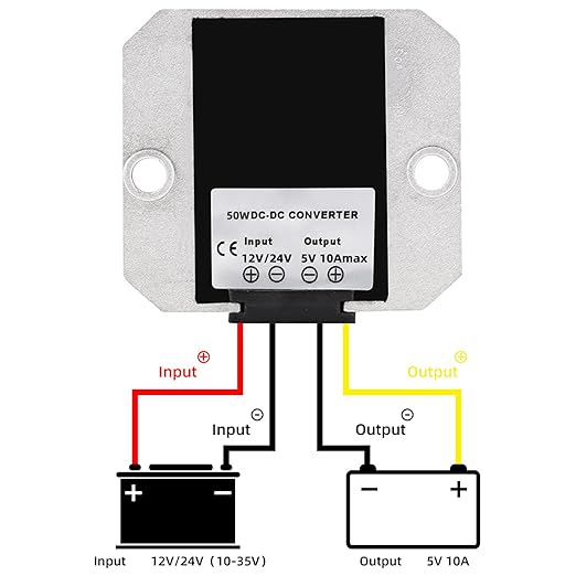 MGGi DC to DC 12V/24V to 5V 10A 50W Voltage Reducer Converter Regulator, Step Down Converter Regulator Waterproof Power Supply Module Buck Transformer, for Golf Cart, Forklifts, Car
