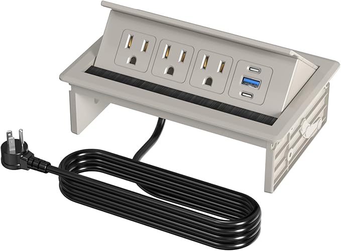 Recessed Conference Table Power Hub with 20W USB-C PD Fast Charging, Flush Mounted for Desks, Kitchens & RVs, 6FT Power Cord (Golden)