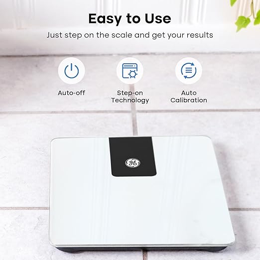 GE Bathroom Scale for Body Weight, Digital Weight Scales 500lb Heavy Duty Measuring Device for People Accurate BMI Weighing Machine with Bluetooth, White