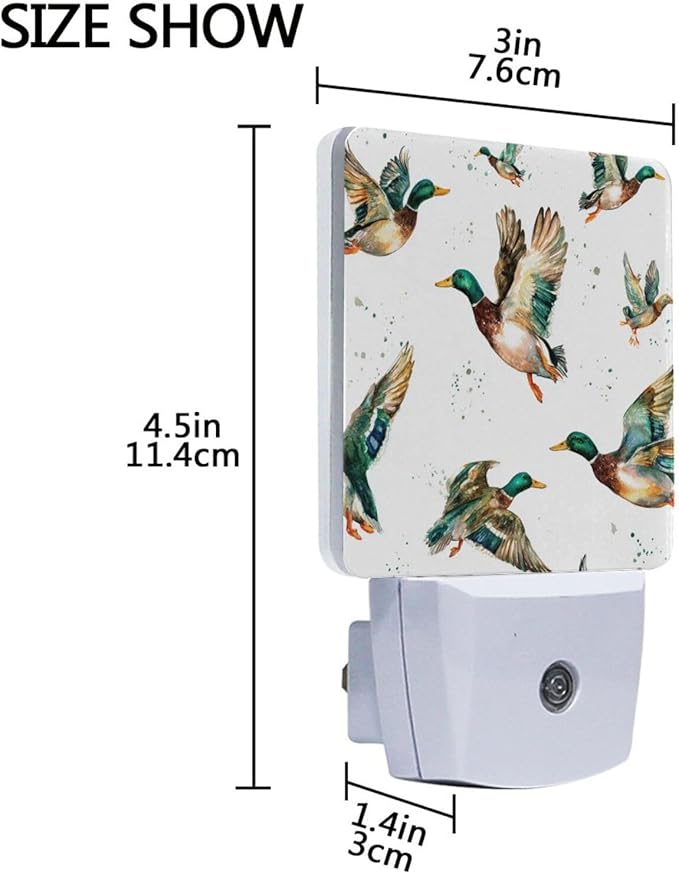 Pigsaly Led Night Light Watercolor Flying Mallard Ducks Night Light Plug in Wall Lamp Smart Dusk to Dawn Sensor Nightlight Led Lamp Energy Saving Lights Gift for Kids Room Bedroom Bathroom Hallway