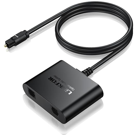 LiNKFOR 1X2 Toslink Optical Digital Audio Splitter Digital Toslink Fiber Optical Splitter 1 Male Input 2 Female Output for Home Theatre, Xbox, PS5/PS4,Wireless Headphones and Soundbars
