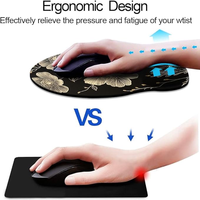 Ergonomic Mouse Pad with Wrist Support,Mouse Pad with Wrist Rest,Relieve Wrist Pain Mousepad Non-Slip Rubber Base,Mouse Pads for Desk,Computers,Laptop,Office,Home,Accessories Aesthetic Flowers