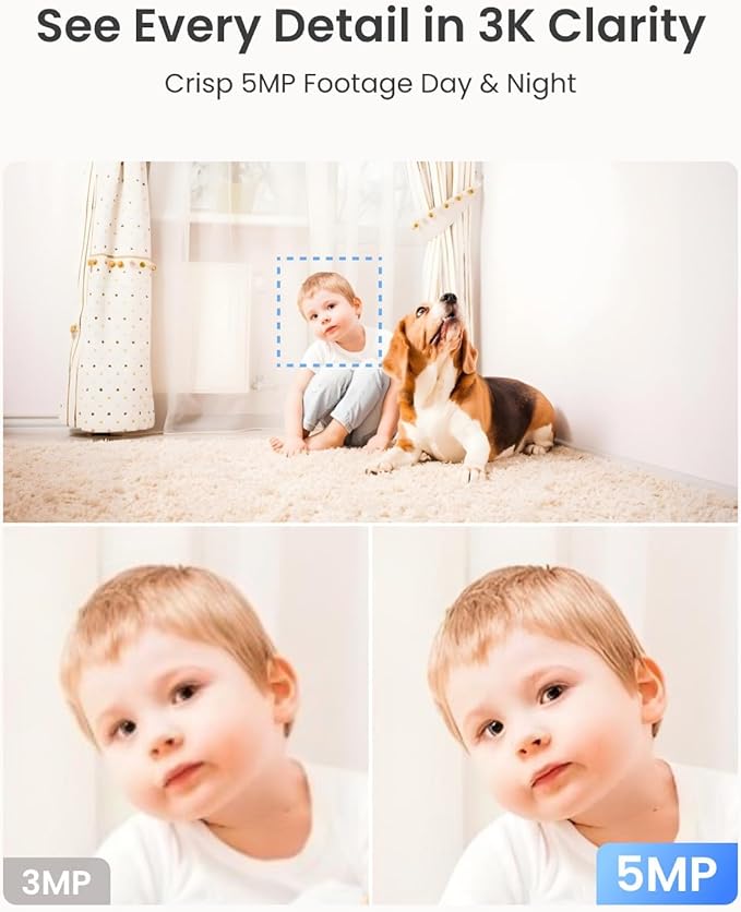 REOLINK E1 Pro 3K PT Wi-Fi Indoor Camera for Baby & Pet Monitoring, Auto Tracking, 5MP Night Vision Enhanced by F1.6 Aperture, Person/Pet/Baby Crying Detection, 2.4/5GHz Wi-Fi, Two-Way Audio