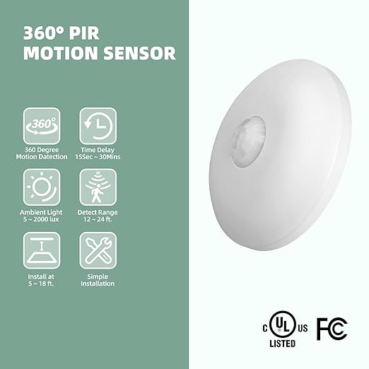ECOELER Occupancy Ceiling Sensor Switch, 360° Passive Infrared PIR Motion Sensor, 120-277VAC, Neutral Wire Required, Automatic Commercial or Residential Lighting Solution, UL Listed, 5 Pack