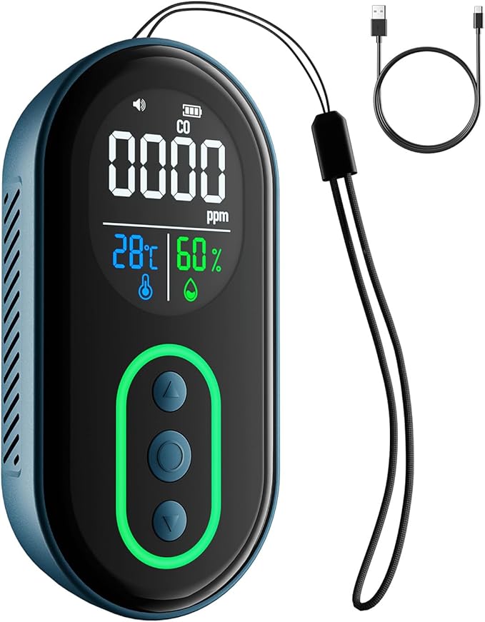 GasDoc DS-399 Portable Carbon Monoxide Detector, 168H Standby, Rechargeable 3-in-1 CO Detector with Audible & Visual Alerts for Travel & Camping, CO Meter for Home, Car & Tent