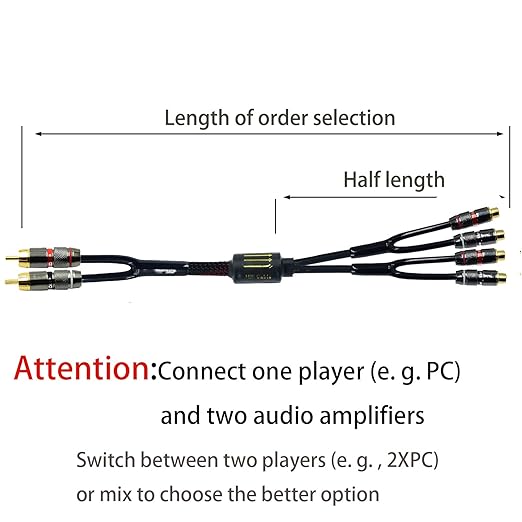 Arklove 10ft Shielded RCA Plug Splitter Stereo Audio Video Cable 2 Male to 4 Female Dual Speaker Y Adapter Connector Extension Cord 24k Gold Plated 1 Input 2 Output