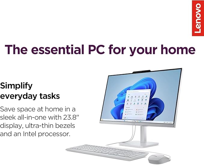 Lenovo IdeaCentre 24" FHD All-in-One Desktop Computer with Lifetime Office 365 for The Web • 16GB RAM • 1TB Storage • Intel Core • Wired Keyboard and Mouse • Windows 11