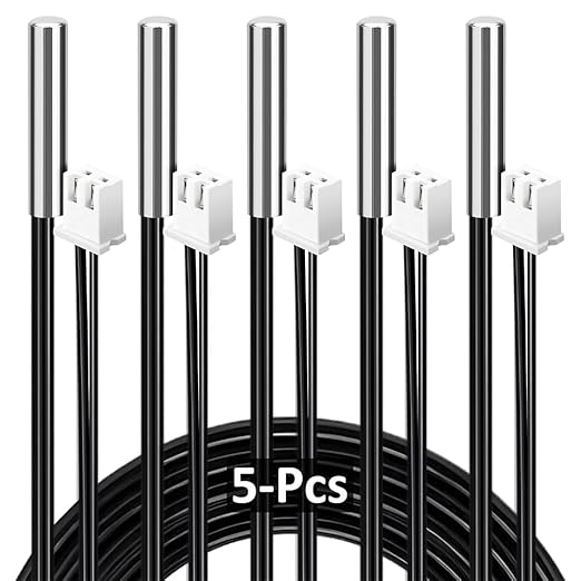 AOHIEDI 5PCS High Accuracy Temperature Sensor Probe, Premium B3950 Ntc 10k Thermistor Sensor, Waterproof Design, Durable, Easy to Install, Suitable for Water Dispenser/DIY/HVAC, Ideal for The Masses