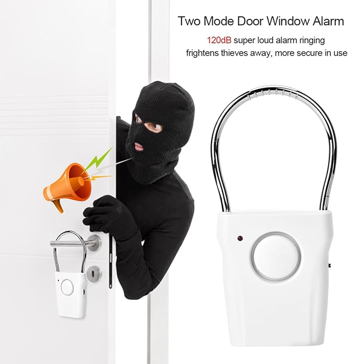 BORDSTRACT Door Handle Alarm, 120dB Vibration and Touching Triggered Portable Door and Window Alarm, for Traveling, Hotel, Apartment, Home Security