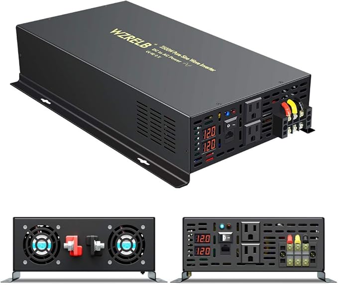 WZRELB 3500W 12VDC 120VAC Pure Sine Wave Power Inverter, 2 AC Outlets, Wired Remote Control, RV (RBP-350012WR)