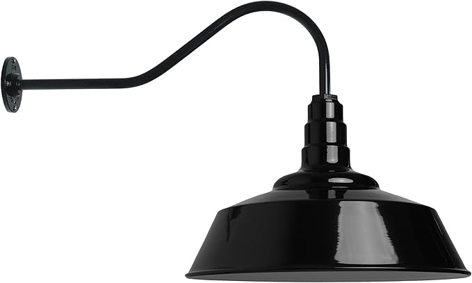 Steel Lighting Co. Large Outdoor Barn Light | Gooseneck Light Fixture | Made in America from 18-Gauge Steel | 20" Dome | 23" Gooseneck Black Exterior/White Interior