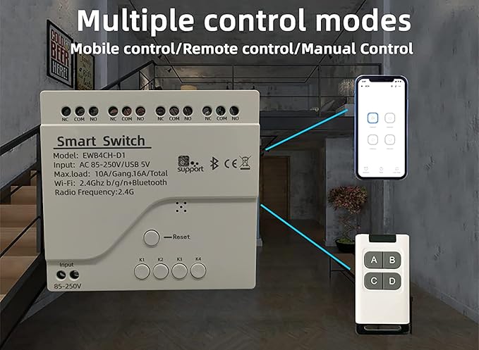 Newgoal 4 Channel Smart WiFi Relay Switching Module USB 5V/AC85V-250V, Supports Bluetooth Control, eWeLink App Remote Control, for Alexa Google Home