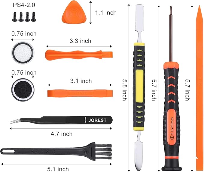 JOREST Cleaning Repair Tool Kit for PS5 PS4, with PH00 PH0 PH1 Phillips and T8 Torx Security Screwdriver set for Sony Playstation 3/4/5 Controller, Console, and Accessories, Crowbars, Tweezer, Screws