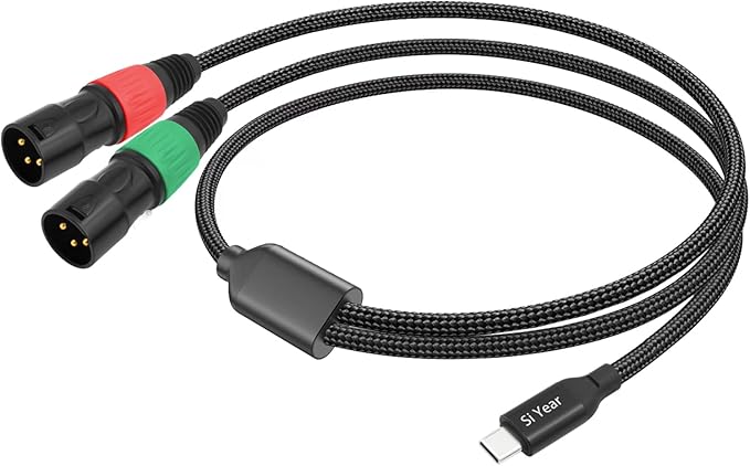 SiYear USB C to Dual XLR Male Audio Cable, Type C to 2 XLR Male Adapter Stereo Power Amplifier Cable for Connecting Smartphones USB C to Active Speaker, Laptops,Mixer Console（3.3FT/1M