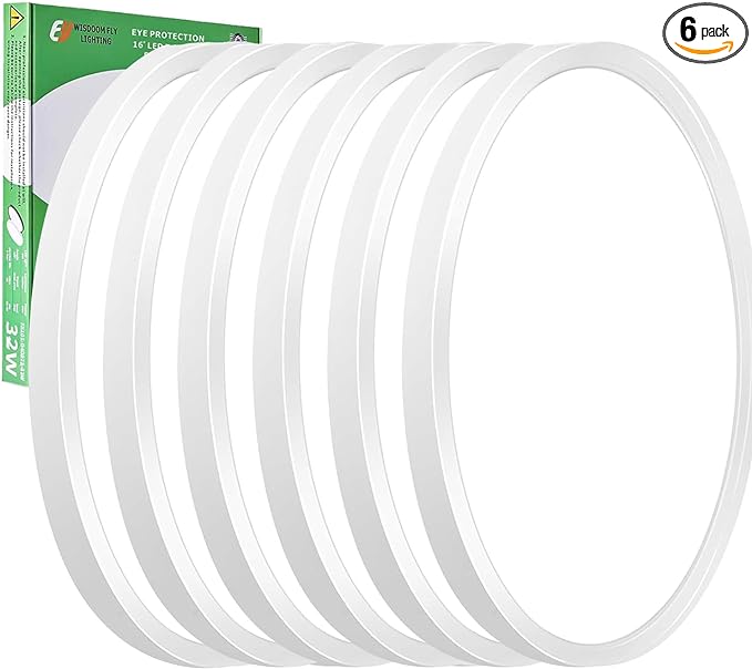 6PK 15.8 Inch LED Flush Mount Ceiling Light, 32W, 3480LM, 3000K/4000K/6000K CCT Selectable, Round Flat Panel Light Low Profile Ceiling Light Fitures for Hallway, Kitchen, Bedroom, Laundry Room, White