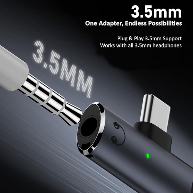 Mizi 2025 Upgraded USB-C to 3.5mm Headphone & Charger Adapter – 2-in-1 Type-C Audio Dongle with Hi-Res DAC & Fast Charging – Compatible with iPhone 16/15, Galaxy S25/S24, Pixel, iPad - Grey