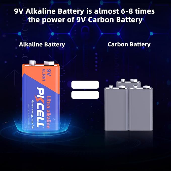 PKCELL 9v Maximum Power Dry Battery – Ultra Long-Lasting 9V Batteries for Smoke Detector 9v 6lr61 Alkaline for Smoke Alarms