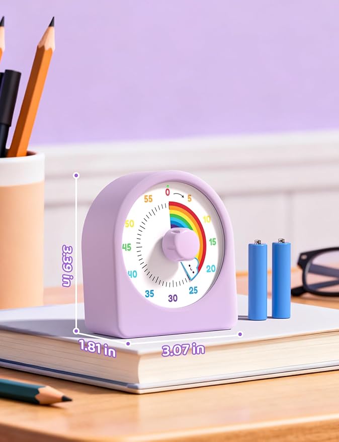LIORQUE Visual Timer for Kids with Pause Function,Timer for Kids and Adults, Protective Case, Silent Time Management Tool, 60-Minute Countdown for Classroom, Office, Meetings, Study, Kitchen(Rainbow)