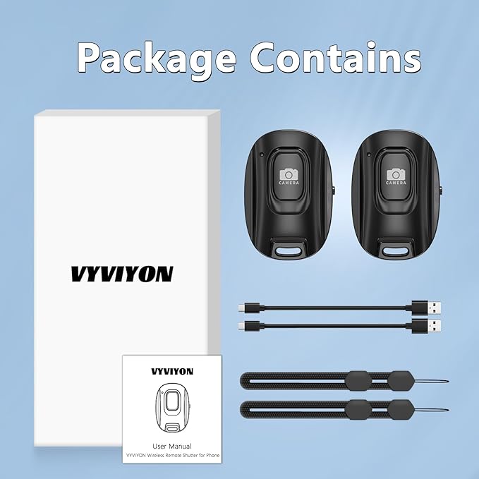 VYVIYON Bluetooth Camera Remote Shutter for iPhone and Android Smartphones, Rechargeable Wireless Phone Remote Control,Selfie Button for Photos and Videos, Charging Cable Included (2 Pack)