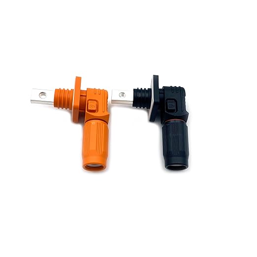 100A Battery Energy Storage Connector, 16mm² High Current Connectors IP67 Waterproof Copper Brand Thread Wiring Power Adapter Quick Plug Terminal Right Angle Plug and Socket (1000V Black+Orange)