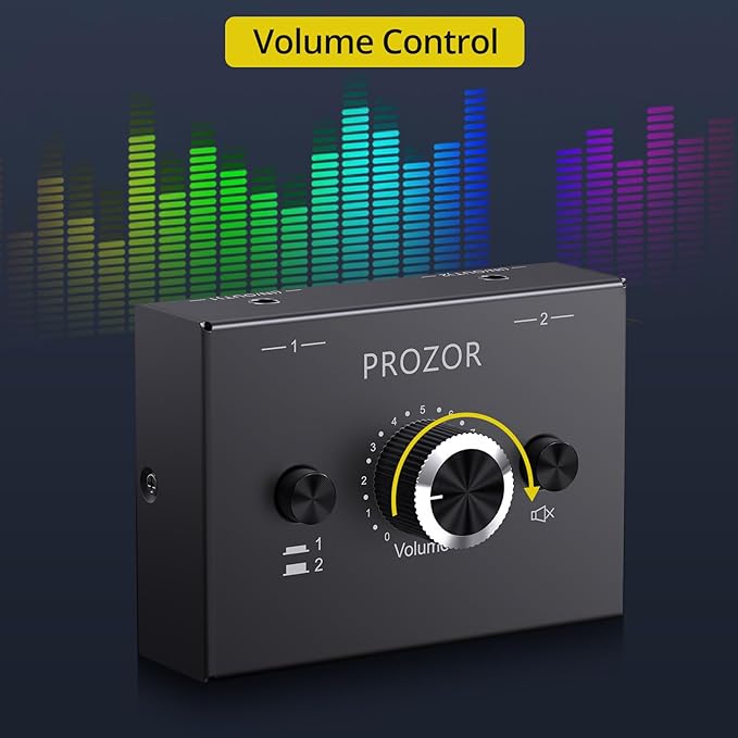 PROZOR 3.5mm Audio Bi-Directional Switcher - 2(1)-in-1(2)-Out 3.5mm Stereo Audio Switch Splitter 2 x 1/1 x 2, with Mute Button and No External Power Required