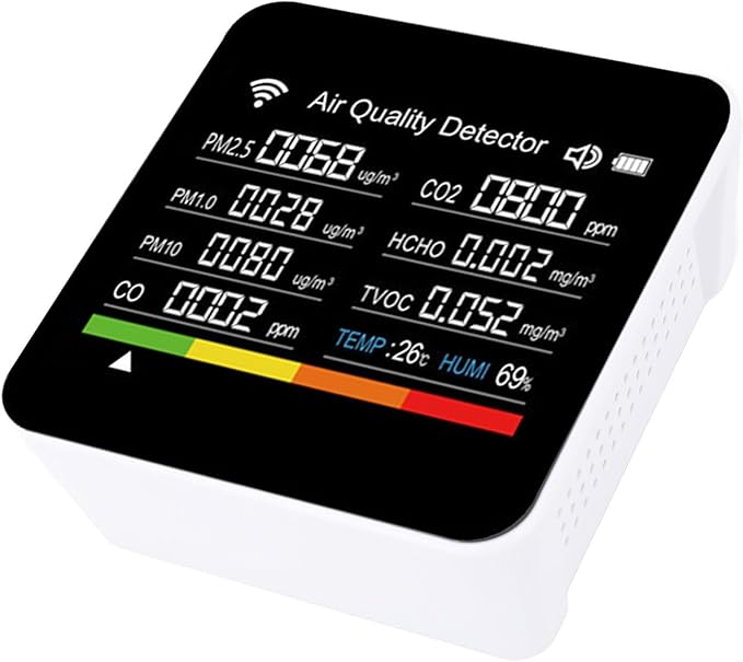 MAVIS LAVEN Smart Air Quality Detector, Portable 14 in 1 Indoor Monitor with Sensors for PM2.5 VOCs Temperature Humidity for Home Office Travel