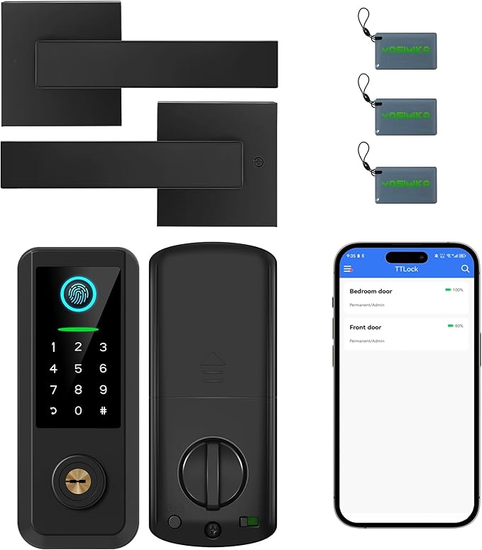 Yosimika Keyless Entry Door Lock with Handle Set,Smart Front Door Lock with Keypad Set,Keyless Entry Digital Deadbolt,Smart Deadbolt with Auto Lock,App Control, Matte Black