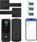 Yosimika Keyless Entry Door Lock with Handle Set,Smart Front Door Lock with Keypad Set,Keyless Entry Digital Deadbolt,Smart Deadbolt with Auto Lock,App Control, Matte Black