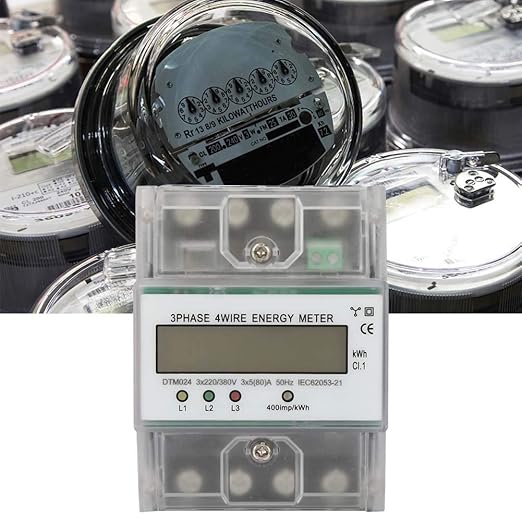 Electric Power Meter, Phase 4 Wire KWh Meter with LCD Display 5-80A Energy Consumption Digital Electric Power Meter Three Phase 4P LCD Power Meter, 220/380V