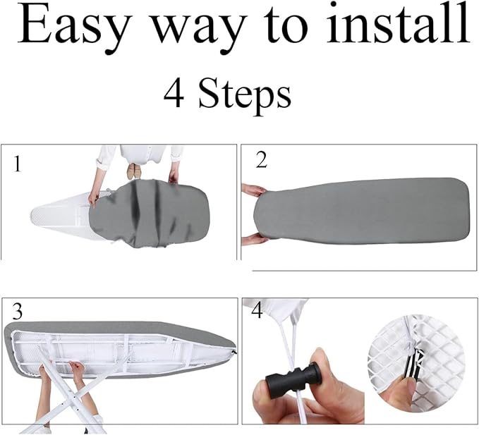 Yizunnu Ironing Board Cover and Pad,19x55 inch Extra Large and Thick Padding,Stain Resistant Heat Resistant Cotton Padding,Elastic Edge and Hook and Loop Adjustable Fastener(Heart)