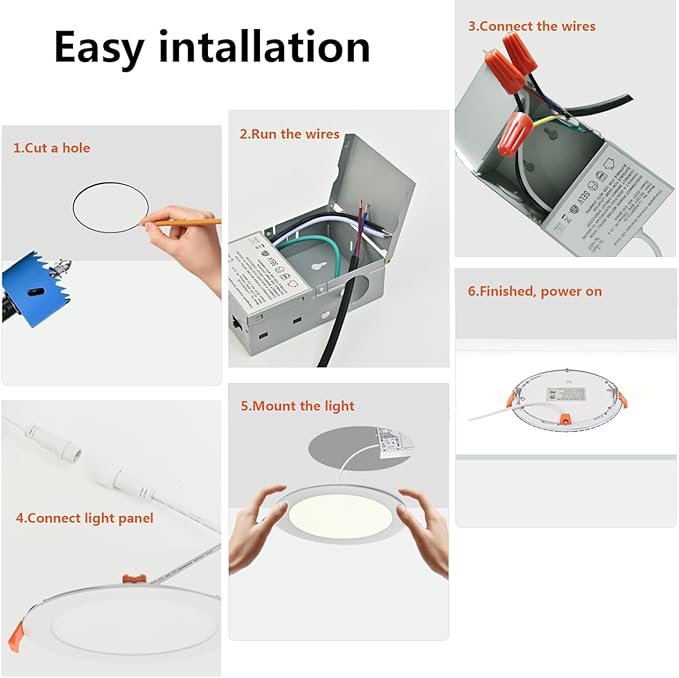 MKUJOO 36 Pack 4 Inch Ultra-Thin LED Recessed Ceiling Light with Junction Box,Panel Light,Daylight, 9.5W,2700K/3000K/3500K/4000K/5000K Selectable Dimmable Downlight ETL&FCC&CE Energy Star Certified