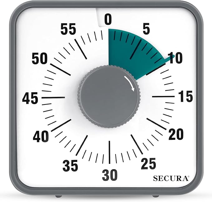 Secura 7.5 Inch Visual Timer, 60 Minute Visual Oversize Countdown Timer for Kids and Adults, Durable Mechanical Time Management Tool (Dark Green)