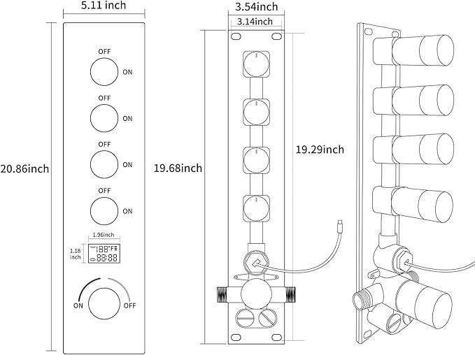 KATAIS Tempreature Display Shower System Brushed Nickel Shower Faucet Set with 12 inch and 8 inch Shower Head, with 6 PCS Body Jet, Handheld Spray