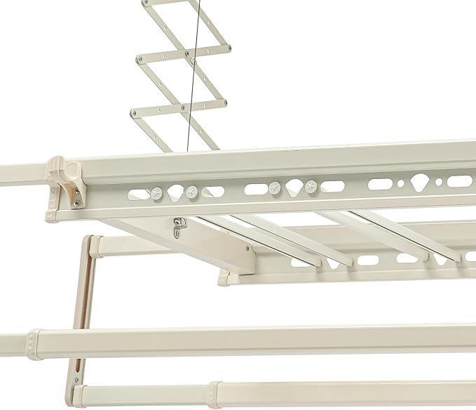 banborba Electric Retractable Airing Rack, Ceiling Mounted Clothes Drying Rack, Retractable Clothesline, Vertical Laundry Drying Rod with LED Light & Remote, 110V 24W, Off-White Color