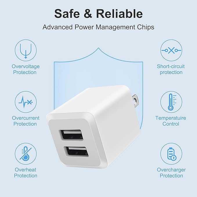 USB Wall Charger，Dual A USB Port Cube Power Plug Adapter，Fast Phone Charger Block Charging Box Brick for i Phone 16 15 14 13 12 11 Pro Max 10 SE X 8 7 Plus-Colorful